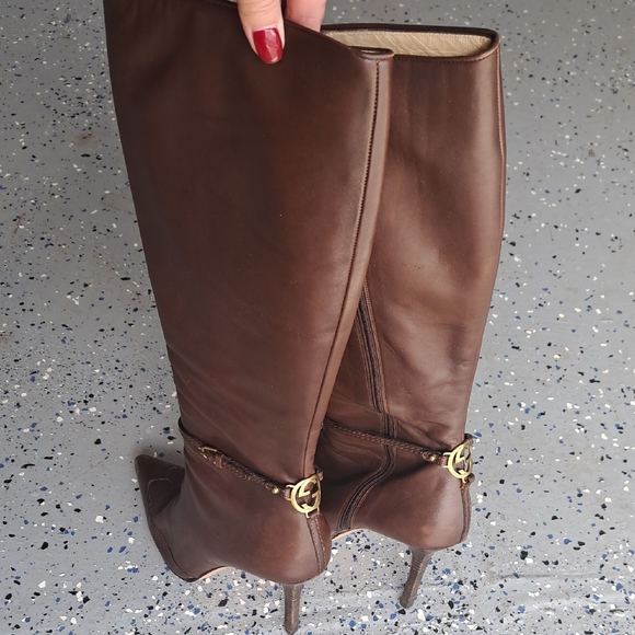 Brown Leather Knee-High Boots - Picture 1 of 7